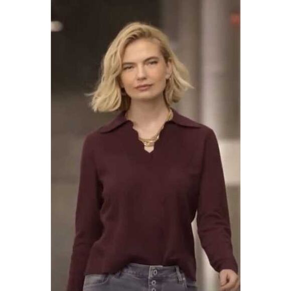Cabi Athena Collared V-Neck Pullover Sweater in Port/Merlot - Size S - Picture 1 of 7